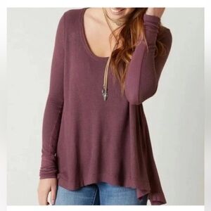 Free People We The Free Brown Waffle Long Sleeve Shirt Size XS